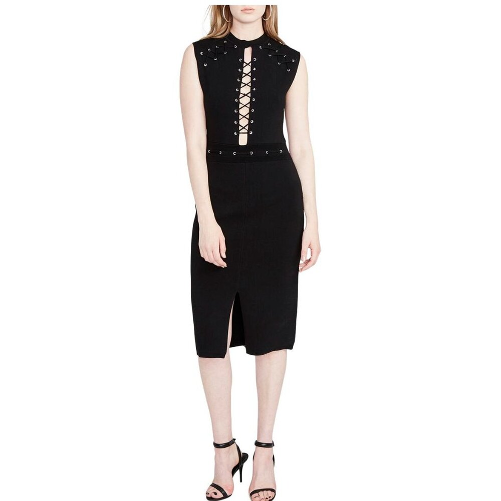 RACHEL Rachel Roy Lace Up Knitted Bodycon Midi Dress